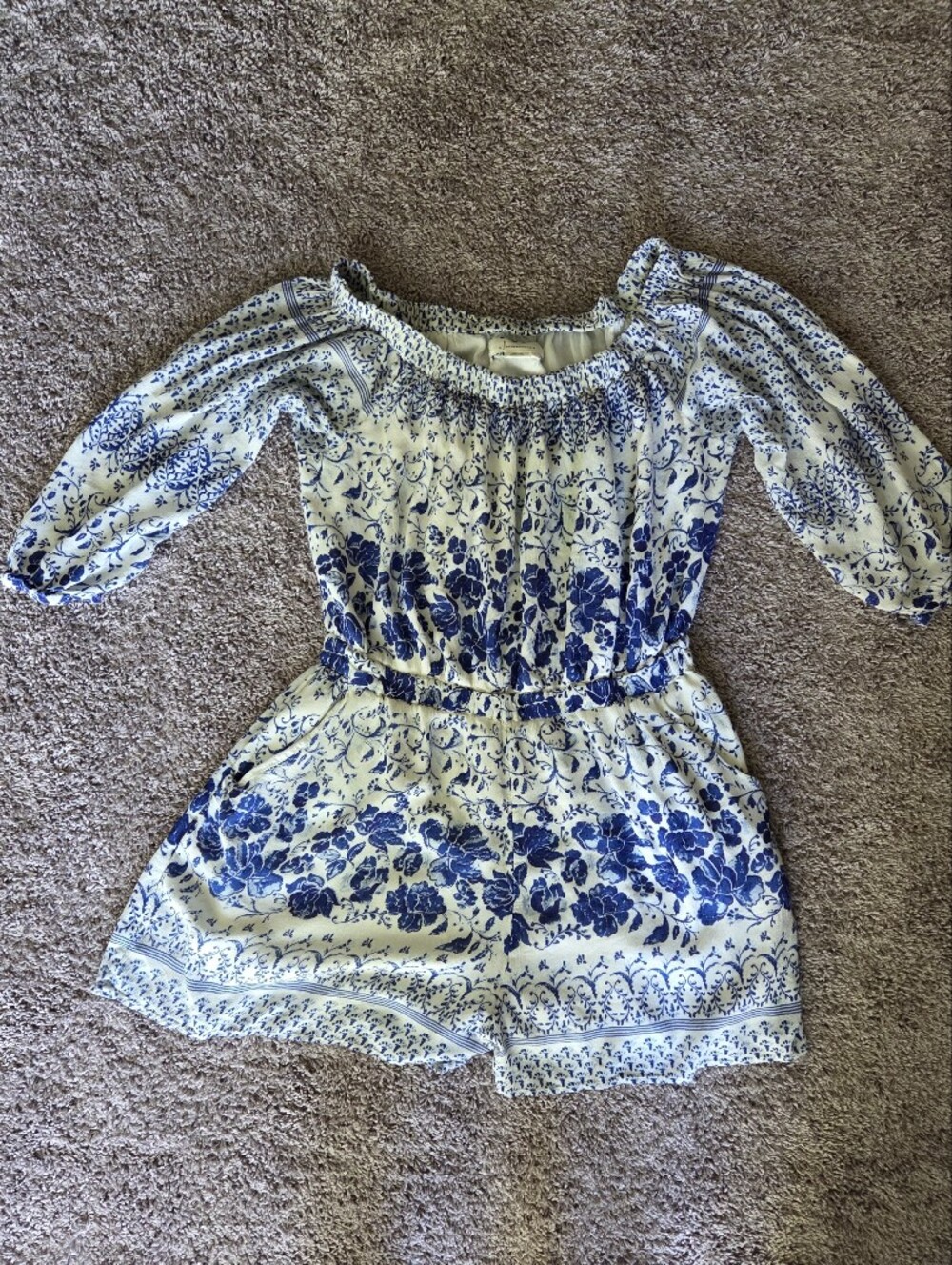 Women's Blue & White Floral Off-Shoulder Romper